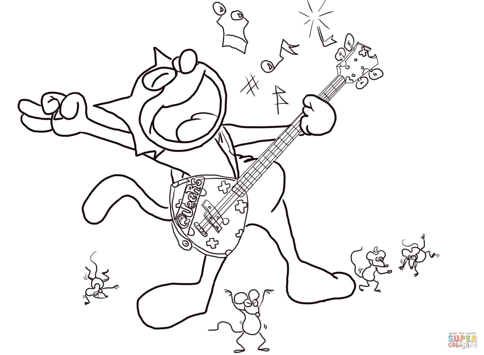 1600x1174 Awesome Felix The Cat Playing Guitar Coloring Page Printable Image