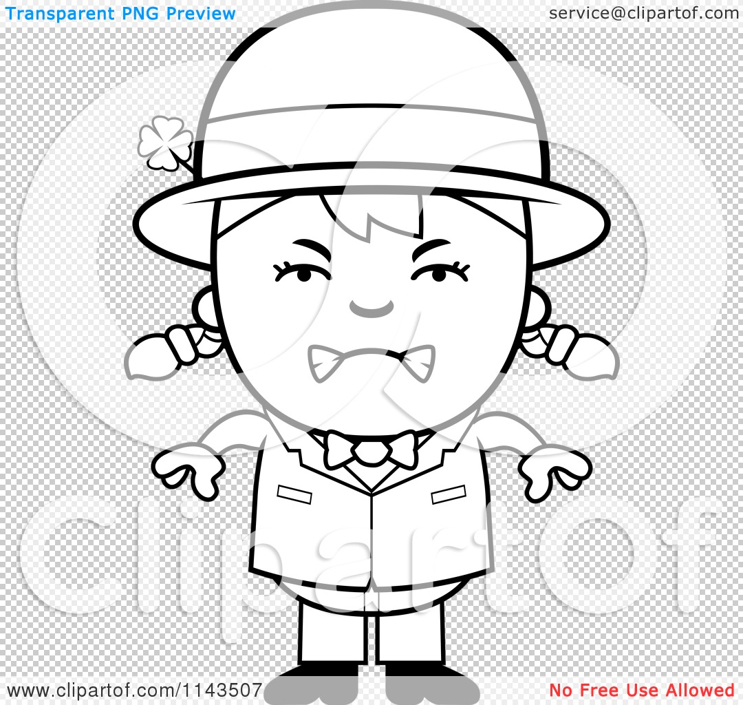 Cartoon Clipart Of A Black And White Mad Child Leprechaun Girl 1080x1024 Cartoon Clipart Of A Black And White Mad Child Leprechaun Girl