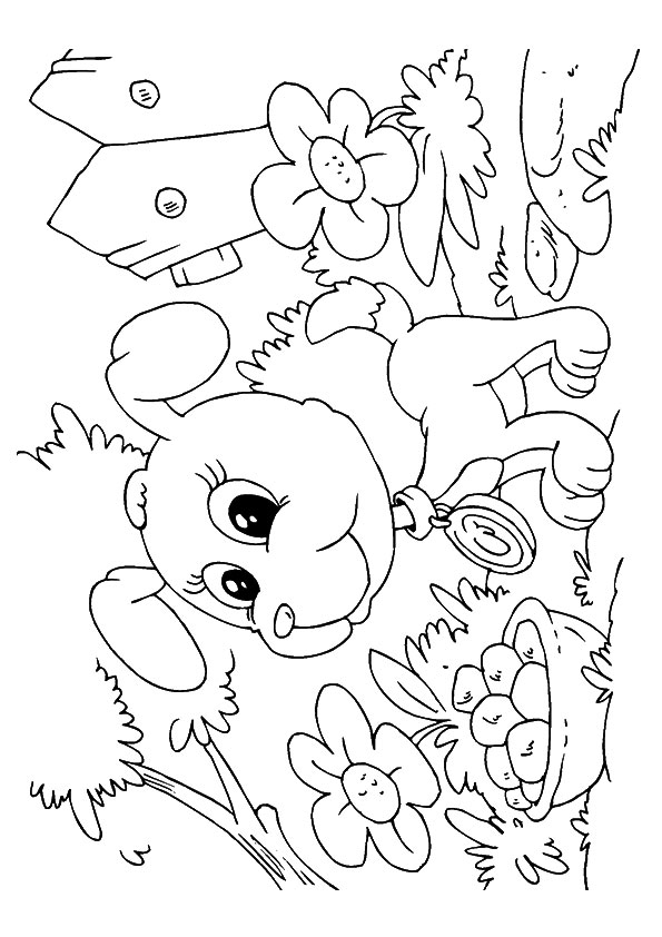 595x842 Cute Baby Pup Playing In Garden Coloring Page Also Sun Flower