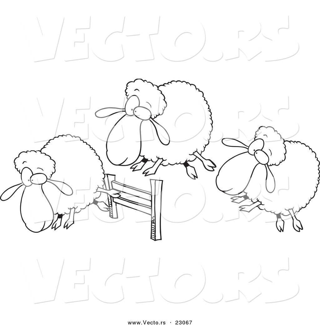 1024x1044 Vector Of A Cartoon Herd Of Sheep Leaping A Fence