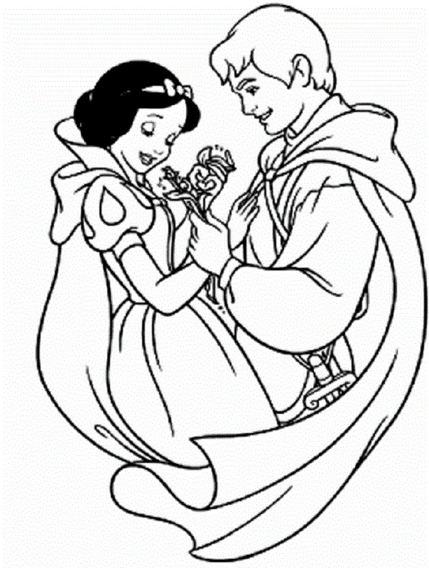 Disney Land Princess Snow White With Prince Ferdinand Coloring 604x800 Disney Land Princess Snow White With Prince Ferdinand Coloring