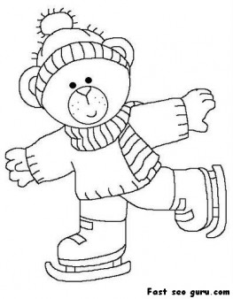 Printable Cute Bear On Ice Skates Coloring Page 263x338 Printable Cute Bear On Ice Skates Coloring Page