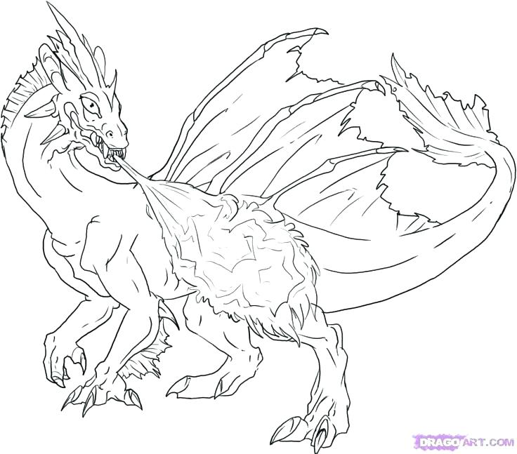 736x647 Fire Breathing Dragon Coloring Pages For Adults