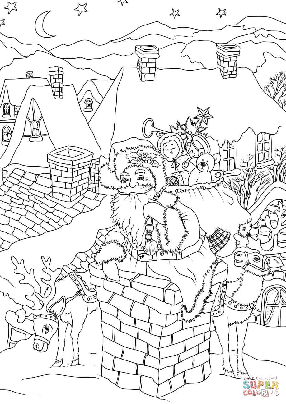 Cool Santa Claus With Presents Is Entering House Via 919x1300 Cool Santa Claus With Presents Is Entering House Via
