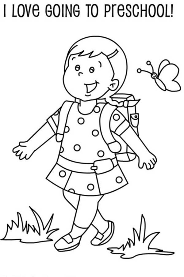 A Preschool Girl Student On Her First Day Of School Coloring Page 600x905 A Preschool Girl Student On Her First Day Of School Coloring Page