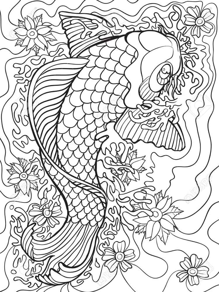 750x1000 Koi Fish Coloring Pages For Adults. Free Printable Koi Fish