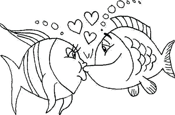 600x397 Fish Coloring Pages Romance Kissing Fish Coloring Pages Fish