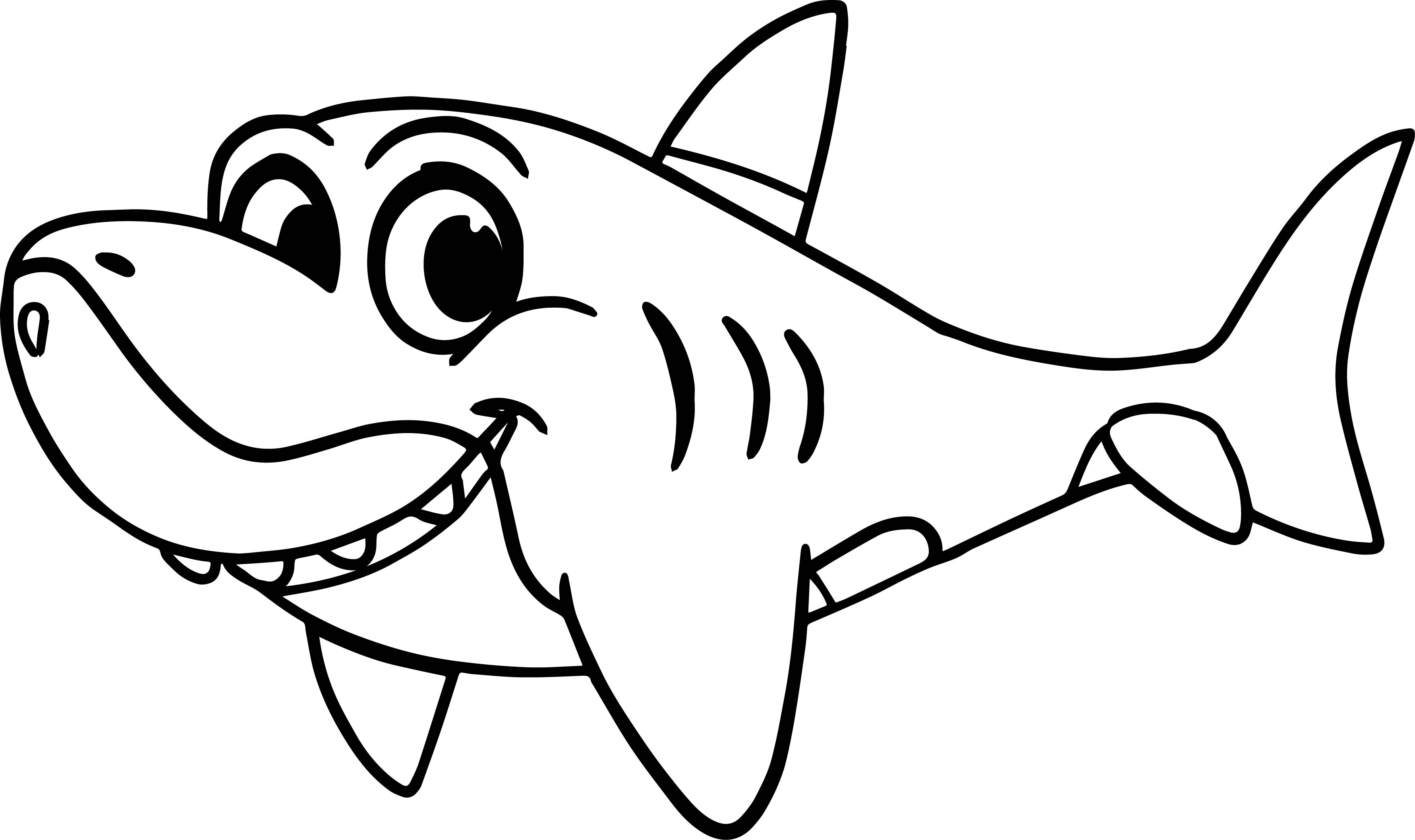 3562x2116 Printable Blue Shark With Pilot Fishes Coloring Page From Blue