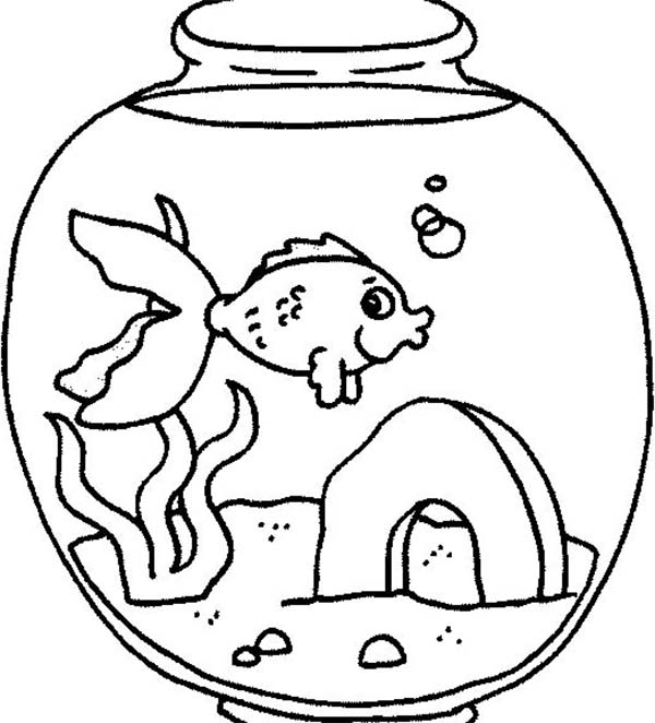 600x662 A Fish Feeling Lonely In Fish Tank Coloring Page