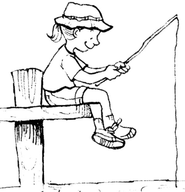 Little Girl Fishing With Palm Tree Pole Coloring Pages 600x623 Little Girl Fishing With Palm Tree Pole Coloring Pages