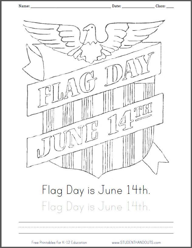 632x814 Flag Day Is June 14th. Coloring Page With Handwriting Practice