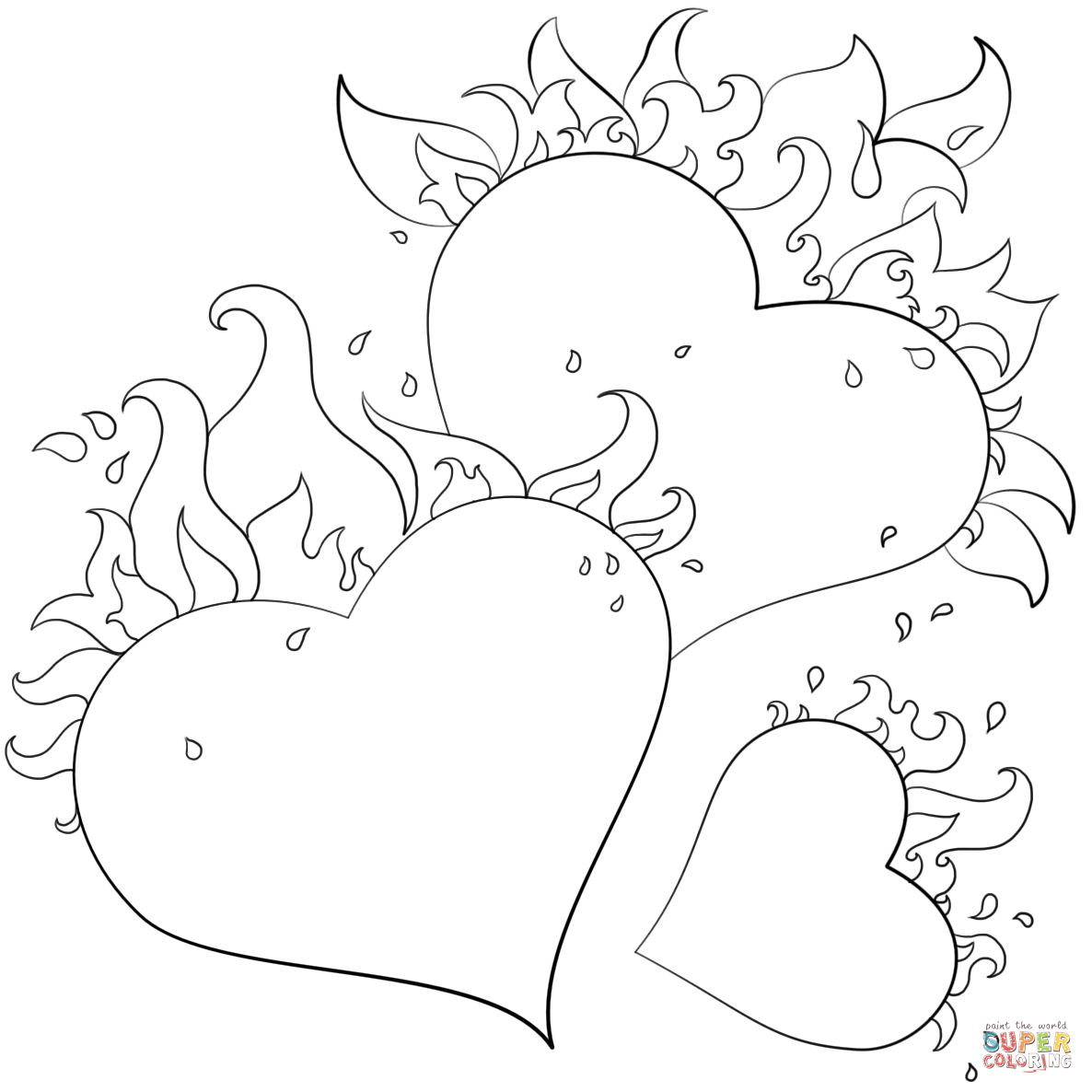 Flame Coloring Page Hearts With Flames Free Printable Pages Inside 1186x1186 Flame Coloring Page Hearts With Flames Free Printable Pages Inside