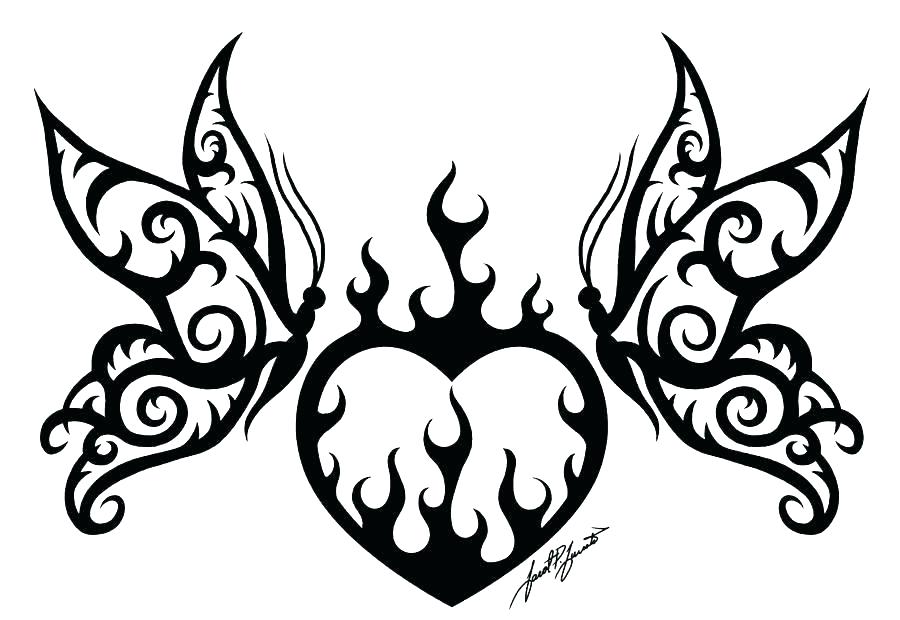 900x620 Heart With Flames Coloring Pages