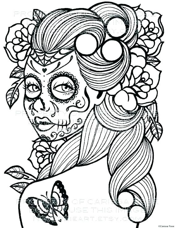 570x738 Sugar Skull Color Pages Flaming Skull Coloring Pages Coloring