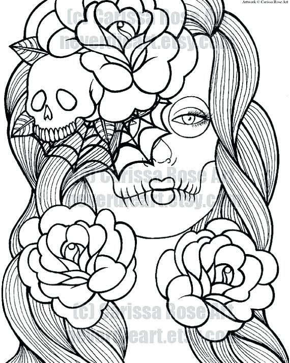 570x713 Coloring Pages Of Skulls Flaming Skull Coloring Pages Free