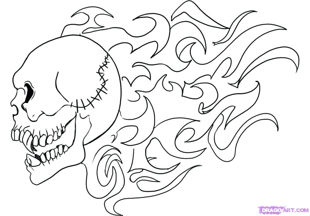 1024x713 Coloring Pages Of Skulls With Flames Human Skull With Flames