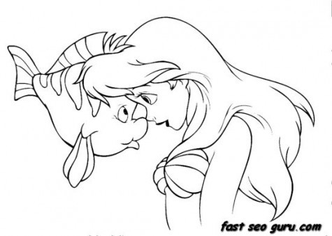 475x338 Little Mermaid And Flounder Coloring Pages Printable The Ariel