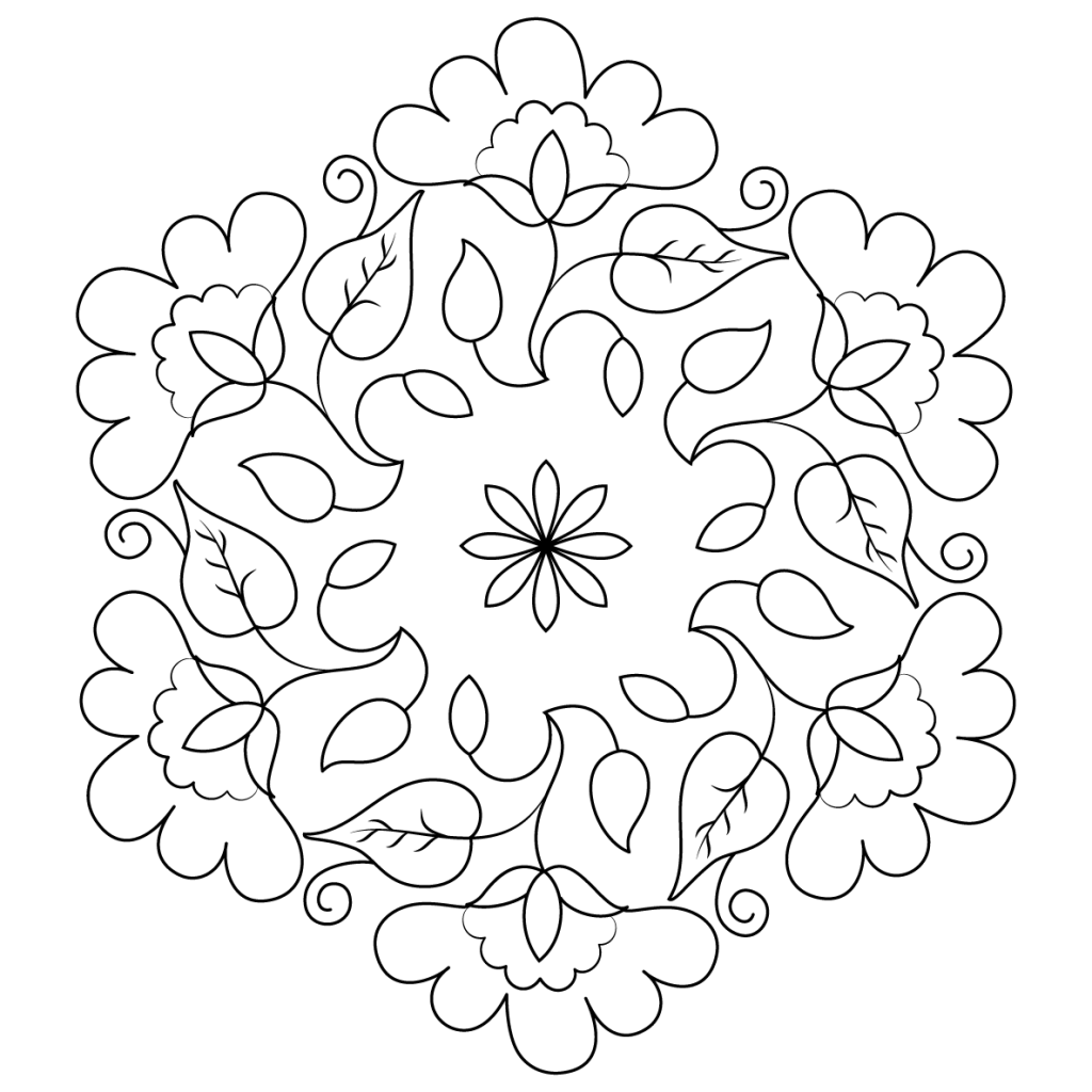 Flower Buds Kolam Coloring Page Pattern 1024x1024 Flower Buds Kolam Coloring Page Pattern