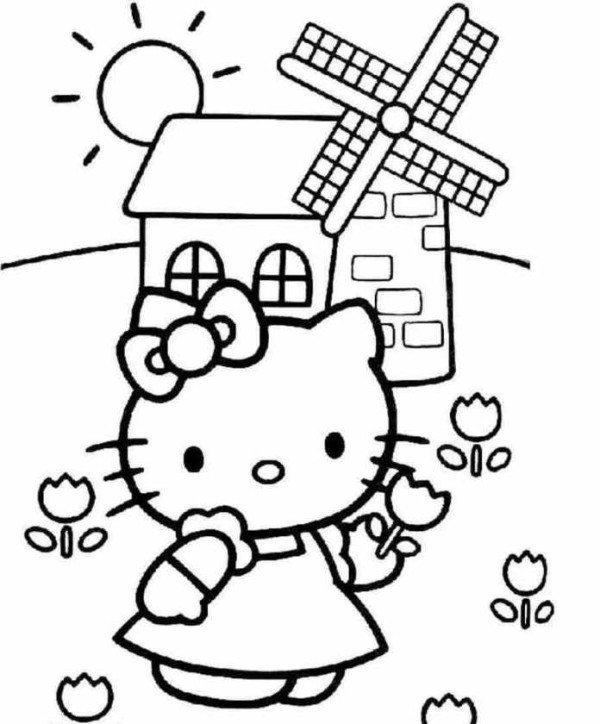Hello Kitty Flower On Farm Coloring Pages 600x724 Hello Kitty Flower On Farm Coloring Pages