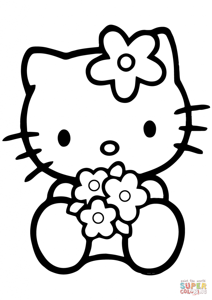 Hello Kitty With Flowers Cartoon Coloring Page 1 724x1024 Hello Kitty With Flowers Cartoon Coloring Page 1