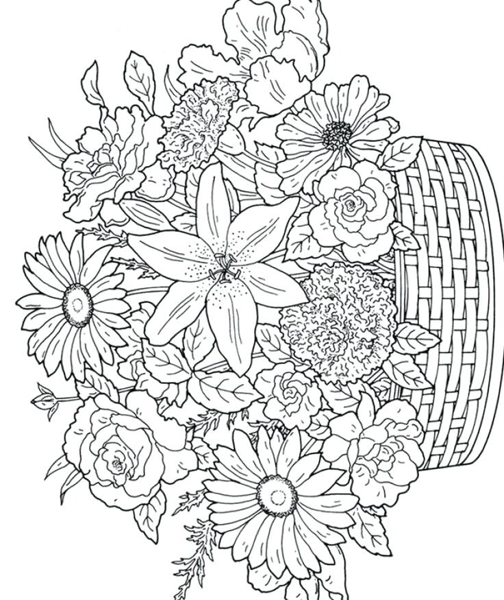 Flower Coloring Pages Printable For Adults 736x875 Flower Coloring Pages Printable For Adults