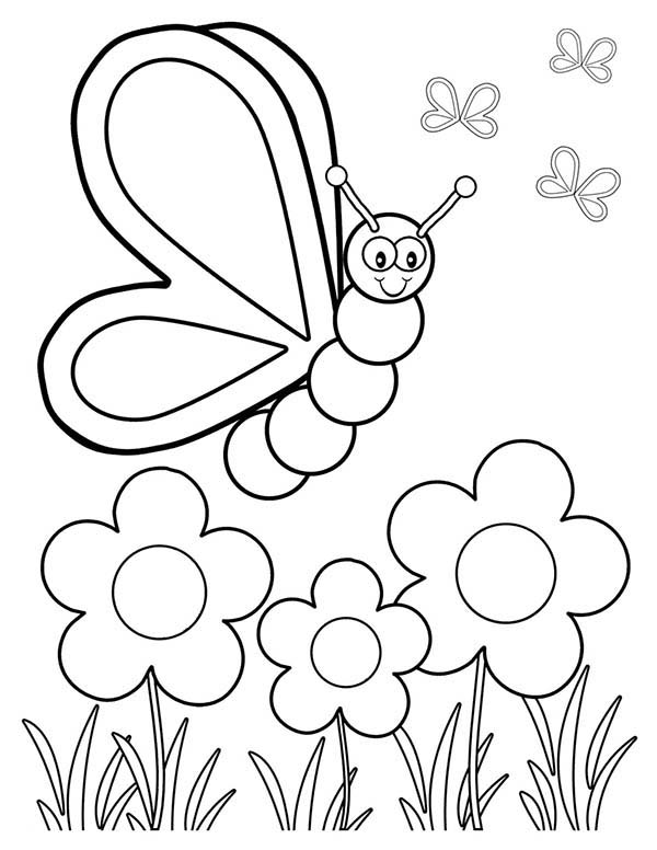 600x776 Incredible Design Ideas Spring Flowers Coloring Pages Butterfly
