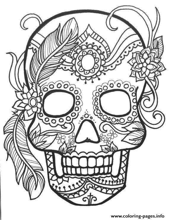 Sugar Skull Adult Flower Coloring Pages Printable 570x744 Sugar Skull Adult Flower Coloring Pages Printable