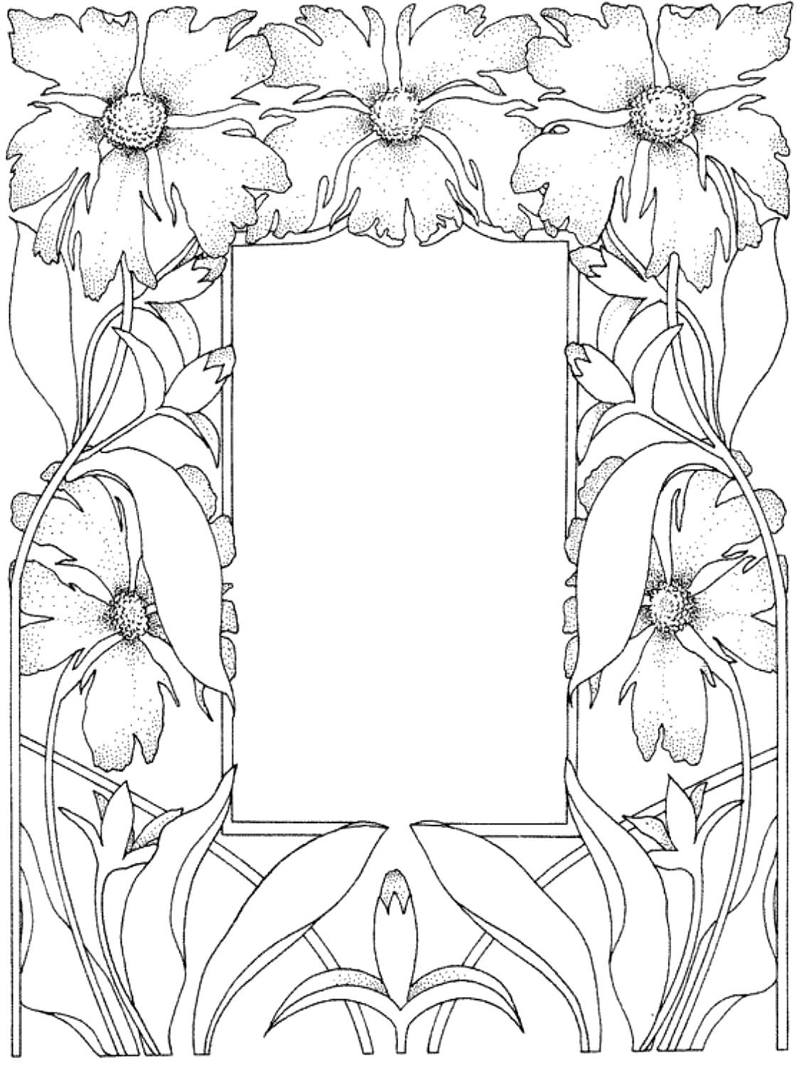 1125x1500 Free Coloring Page Coloring Adult Flowered Framework. Flowered