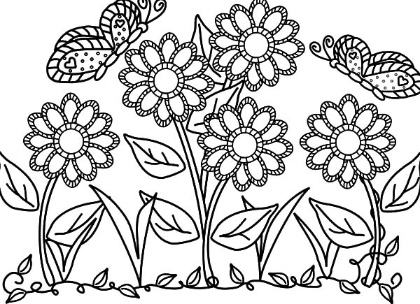 Butterfly With Flower In The Garden Colouring Pages Color Luna 600x435 Butterfly With Flower In The Garden Colouring Pages Color Luna