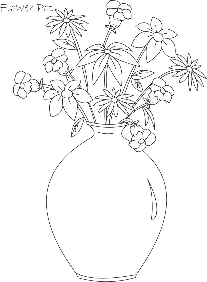 818x1114 Simple Flowerpot Drawing Drawn Pot Plant Coloring Page