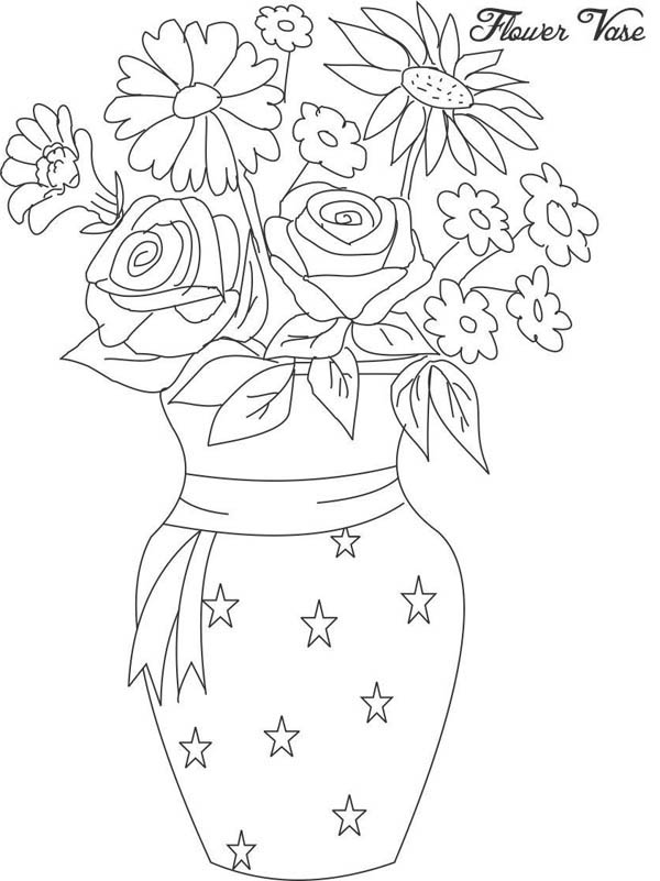 Flower In Vase From Beautiful Flower Bouquet Coloring Page Color 600x801 Flower In Vase From Beautiful Flower Bouquet Coloring Page Color