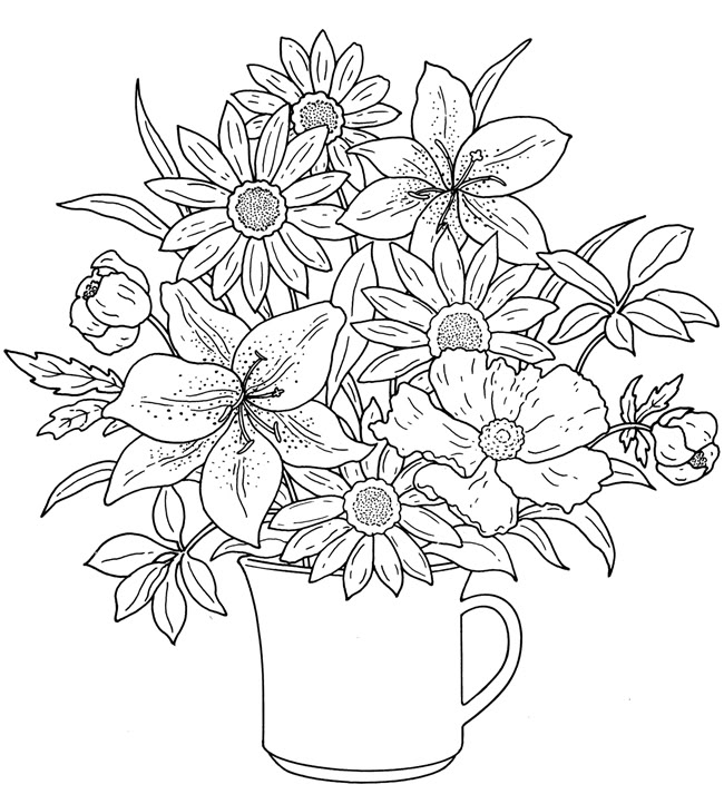 Printable Flower Bouquet Coloring Pages 650x722 Printable Flower Bouquet Coloring Pages