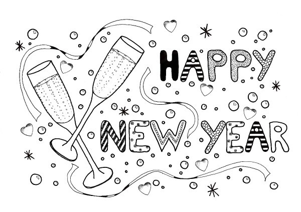 New Year Celebration Adult Coloring Page Thriftyfun 600x423 New Year Celebration Adult Coloring Page Thriftyfun