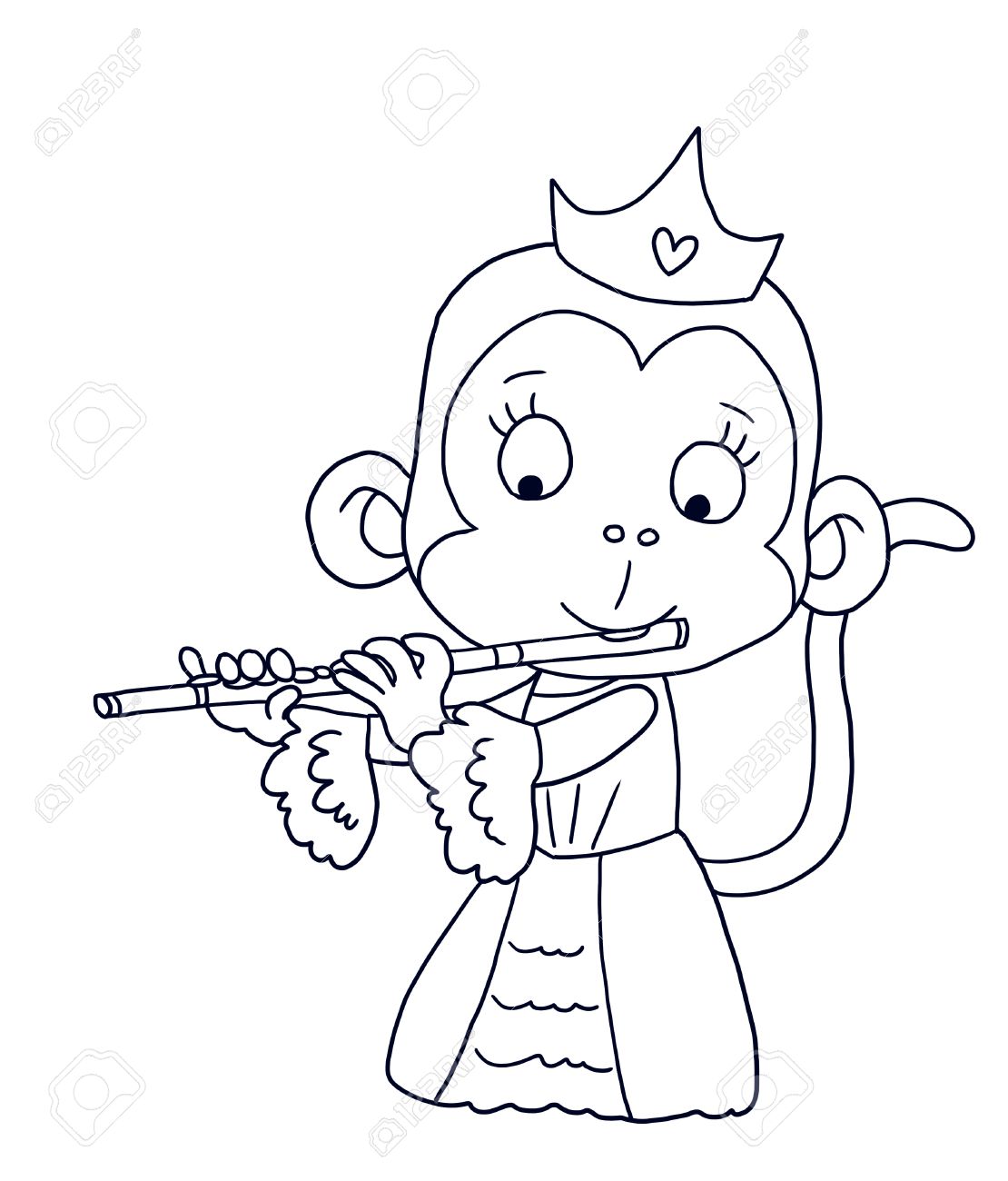 Cute Princess Monkey With Flute Coloring Page Stock Photo Best 1110x1300 Cute Princess Monkey With Flute Coloring Page Stock Photo Best