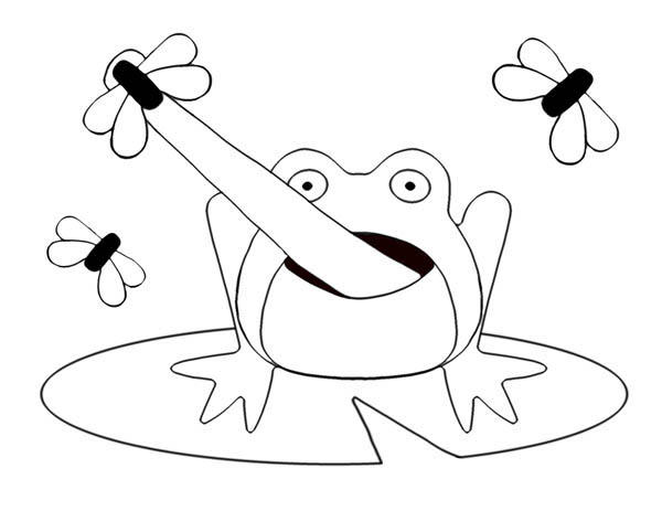 Picture Of Frog On Lily Pad Catching Flies Coloring Page Color Luna 600x463 Picture Of Frog On Lily Pad Catching Flies Coloring Page Color Luna