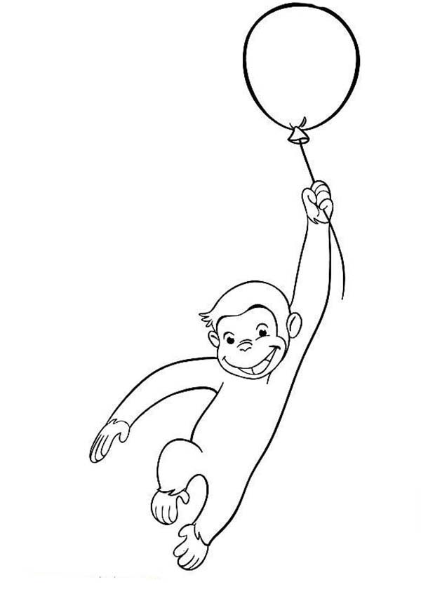 Curious George Fly With Balloon Coloring Page 600x840 Curious George Fly With Balloon Coloring Page