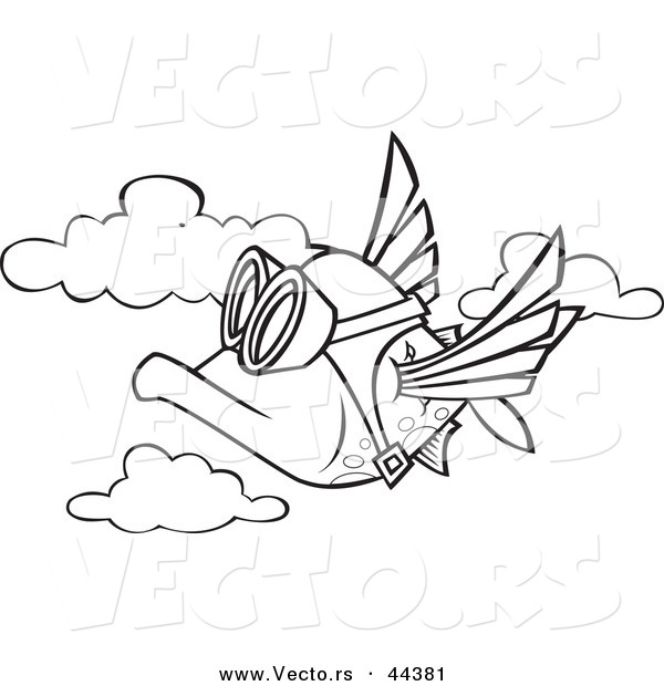 Vector Of A Cartoon Fish Flying In The Sky 600x620 Vector Of A Cartoon Fish Flying In The Sky