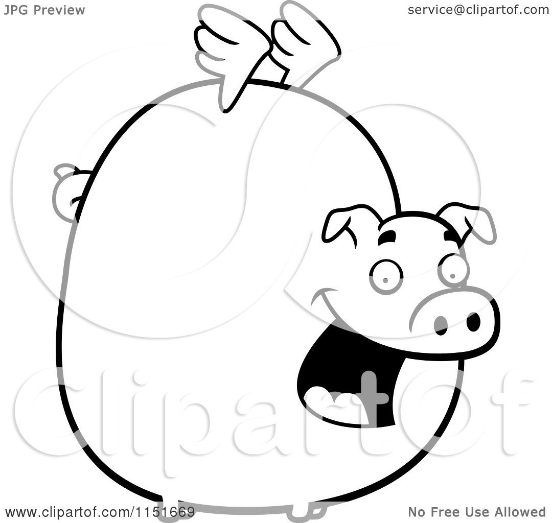 Cartoon Clipart Of A Black And White Fat Flying Pig With Little 1080x1024 Cartoon Clipart Of A Black And White Fat Flying Pig With Little