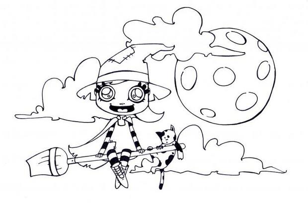 Flying Witch Coloring Pages 620x413 Flying Witch Coloring Pages