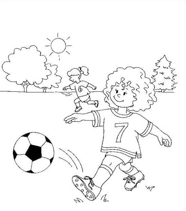 600x678 This Little Girl Making A Short Pass On Soccer Game Coloring Page