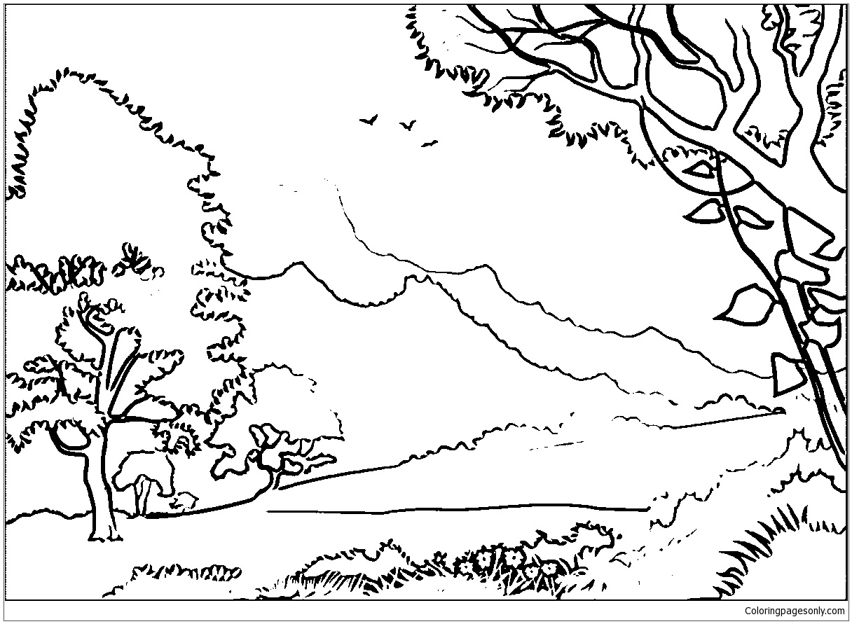 Forest Landscape Coloring Page Free Pages Online Throughout 1216x891 Forest Landscape Coloring Page Free Pages Online Throughout