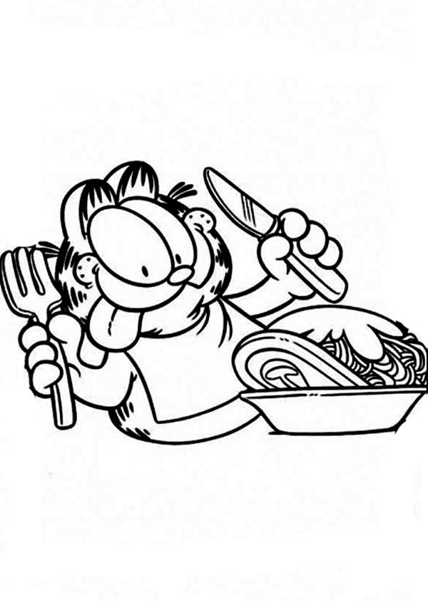Garfield Use Fork And Knife For Breakfast Coloring Page Coloring Sun 600x842 Garfield Use Fork And Knife For Breakfast Coloring Page Coloring Sun