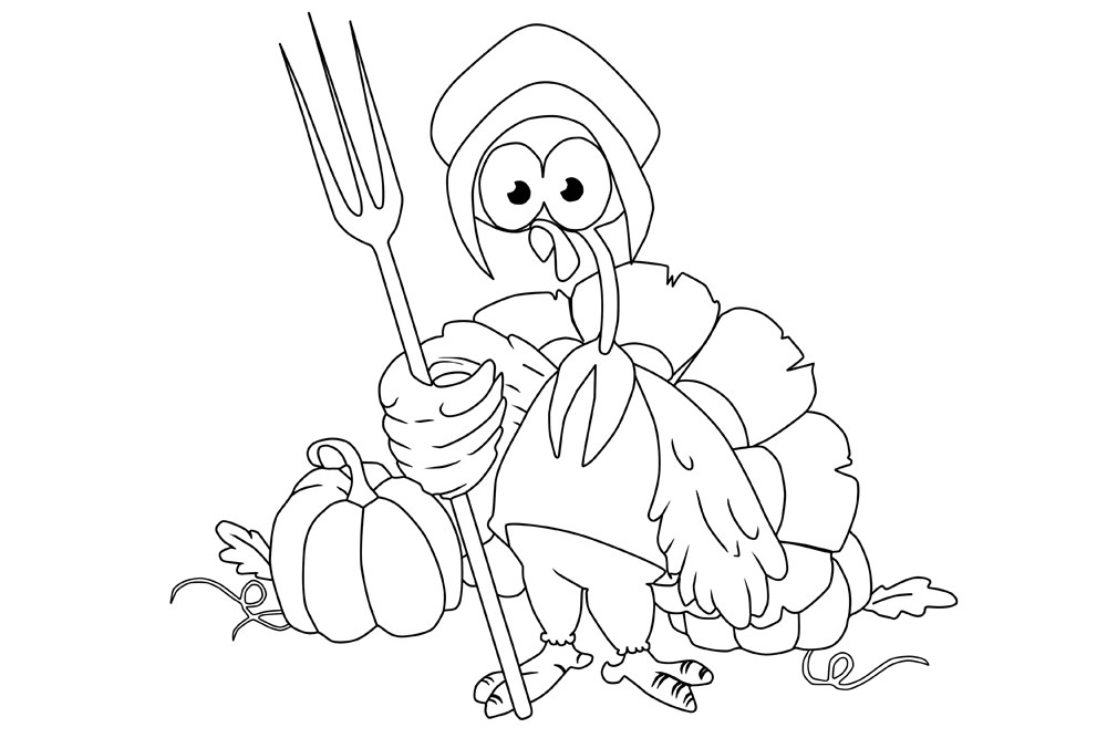Thanksgiving Turkey Holding Fork Coloring Page 1000x667 Thanksgiving Turkey Holding Fork Coloring Page