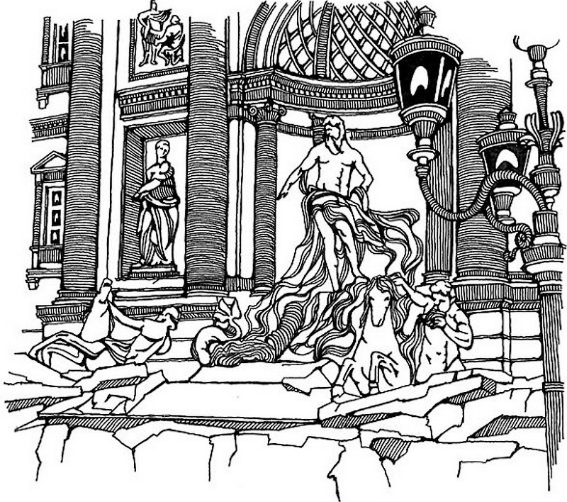 800x708 Adult Coloring Page Italy Fountain Of Trevi 8