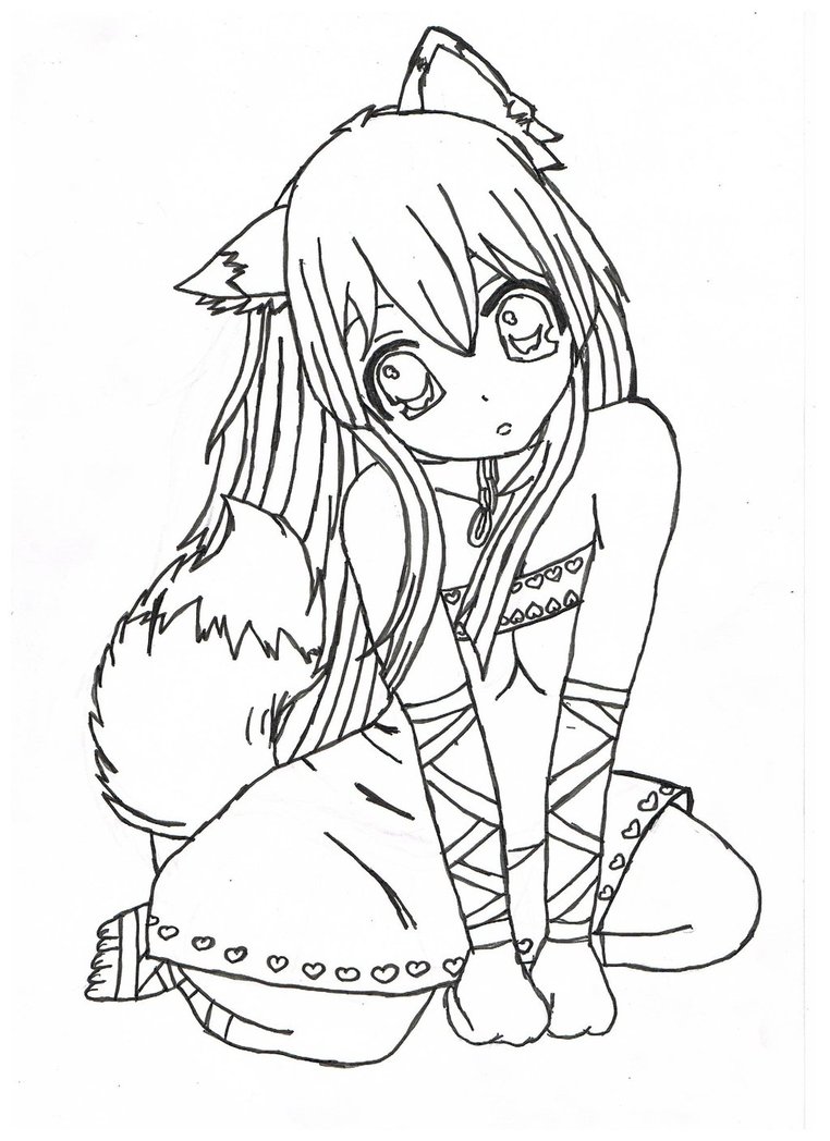 762x1048 Anime Wolf Girl Coloring Page Download