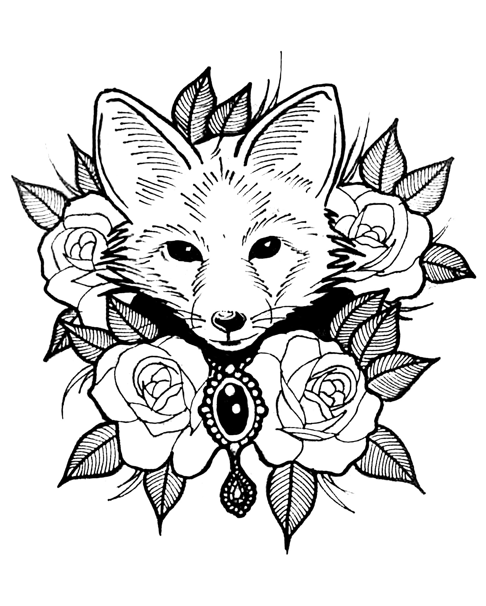 1671x2083 Cute Fox With Roses