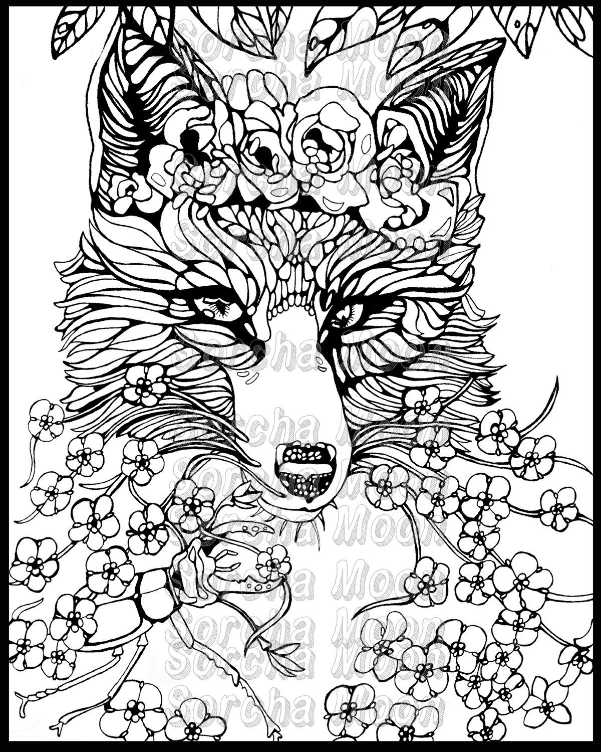 1200x1500 Fox Forget Me Nots Coloring Page For Adults Forget, Foxes And Etsy