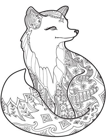 368x480 Zentangle Fox Coloring Page Print }