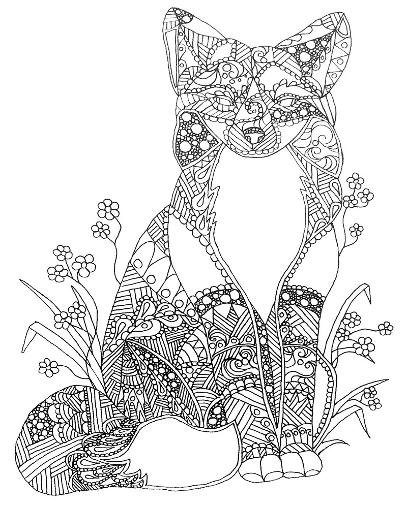 800x1000 Adult Coloring Pages Animals Fox Download