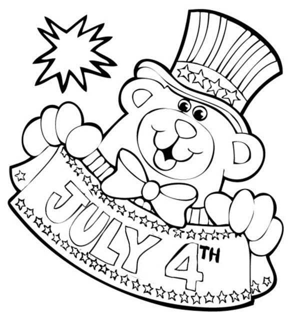 Bear Mascot For Independence Day Coloring Page 600x666 Bear Mascot For Independence Day Coloring Page